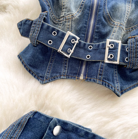 Chic Tank Top & Skirt Denim 2Pcs