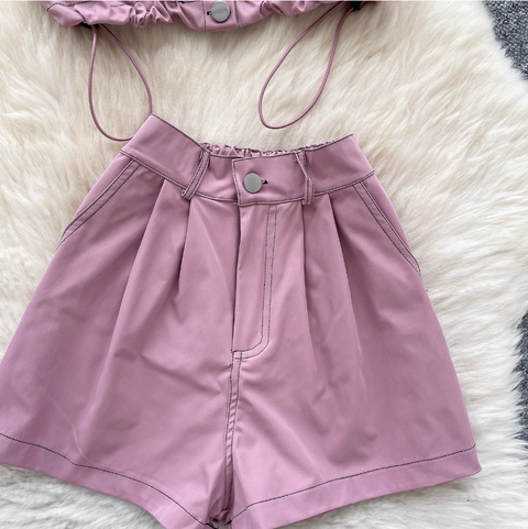 Drawstring Top & Wide-leg Shorts 2Pcs