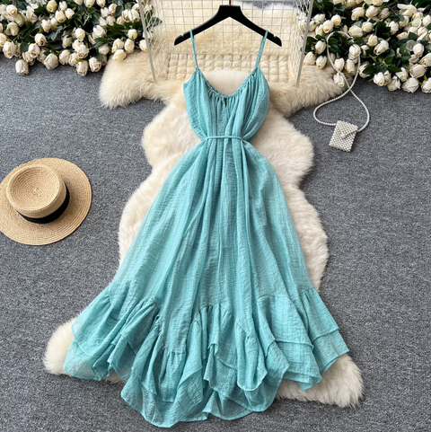 Irregular Design Ruffled Slip Dress