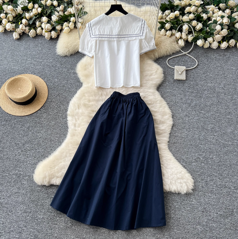 Mori Puffy-sleeve Shirt & Skirt 2Pcs