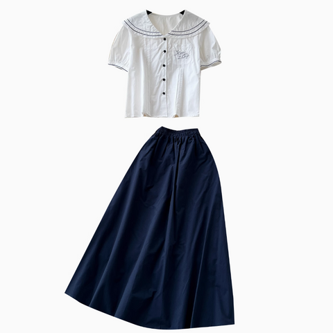 Mori Puffy-sleeve Shirt & Skirt 2Pcs