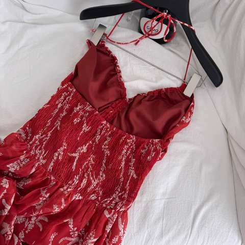 V-neck Backless Floral Halter Dress