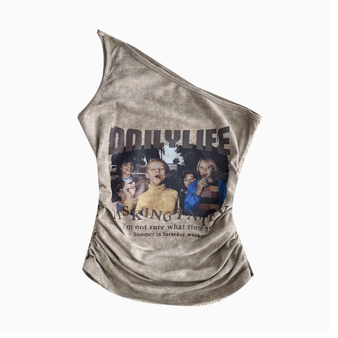 Chic Slant Neckline Printed Vest