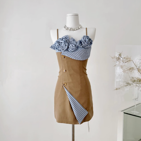 Niche Striped Patchwork Slip Dress