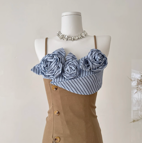 Niche Striped Patchwork Slip Dress