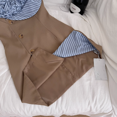 Niche Striped Patchwork Slip Dress