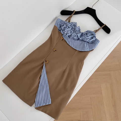 Niche Striped Patchwork Slip Dress