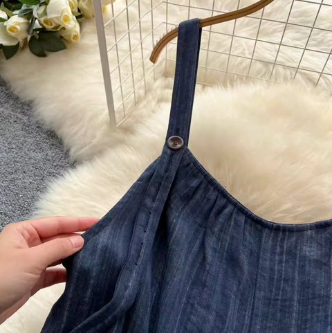 Simple Design Denim Blue Wide-leg Jumpsuits