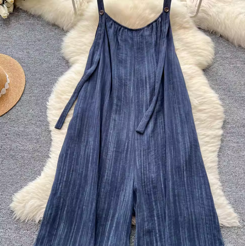 Simple Design Denim Blue Wide-leg Jumpsuits