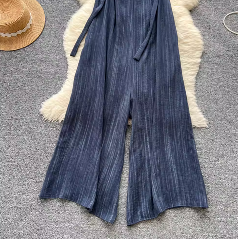 Simple Design Denim Blue Wide-leg Jumpsuits
