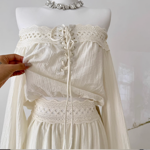 Lace-up Top & Fishtail Skirt Elegant 2Pcs