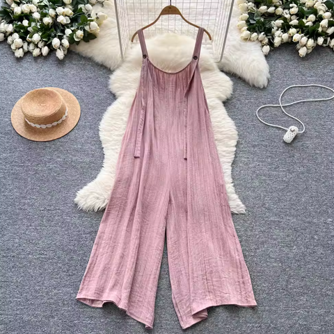 Simple Design Denim Blue Wide-leg Jumpsuits