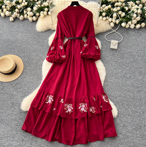 Courtly Floral Embroidered Shirt Dress
