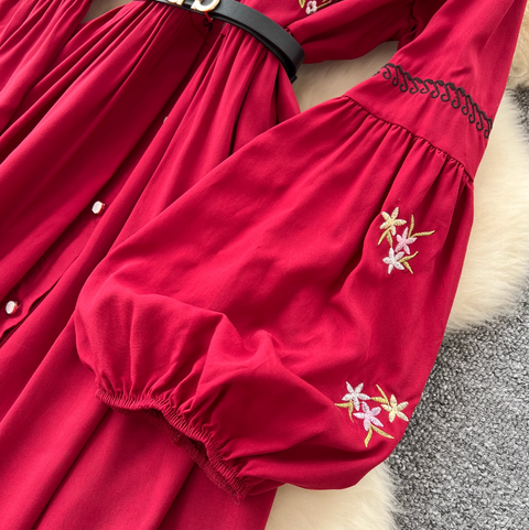 Courtly Floral Embroidered Shirt Dress