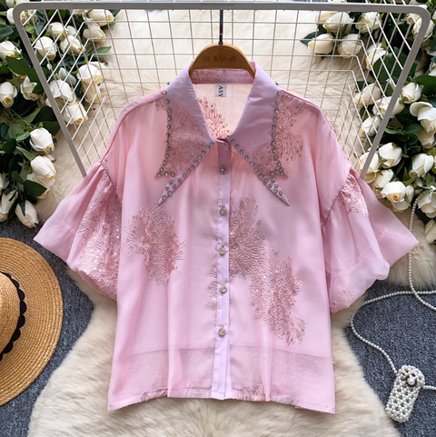 Courtly Rhinestone Studded Embroidered Shirt