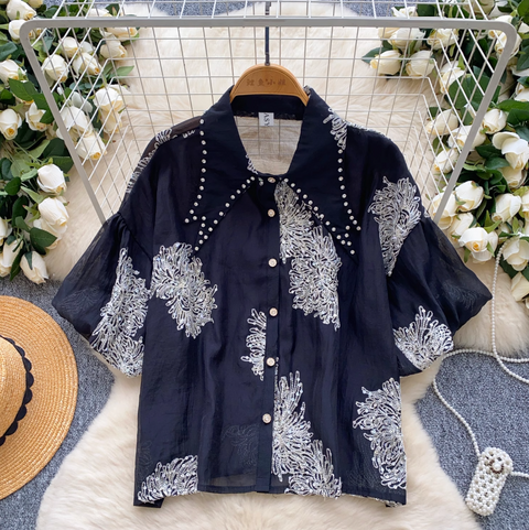 Courtly Rhinestone Studded Embroidered Shirt
