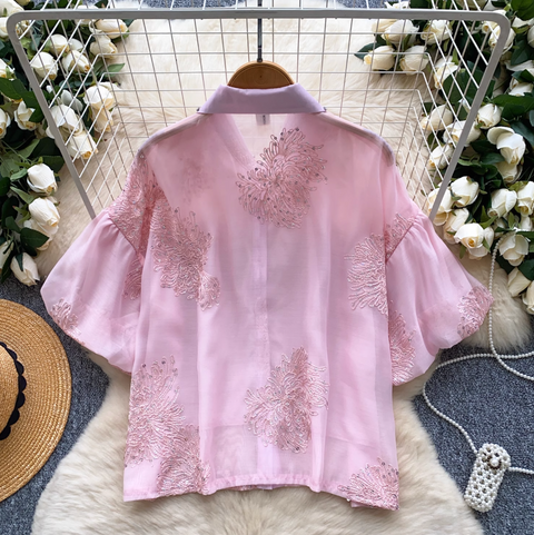 Courtly Rhinestone Studded Embroidered Shirt
