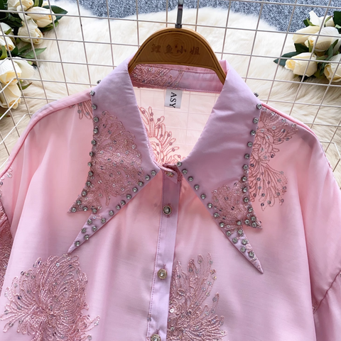 Courtly Rhinestone Studded Embroidered Shirt