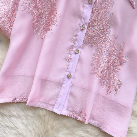 Courtly Rhinestone Studded Embroidered Shirt