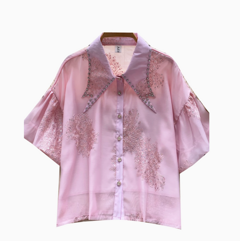 Courtly Rhinestone Studded Embroidered Shirt