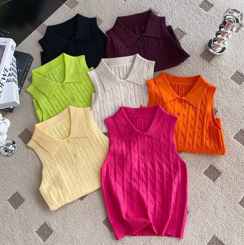 Niche Polo Collar Knitted Top