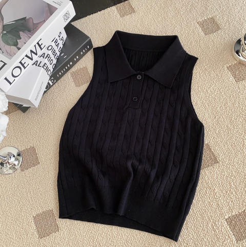 Niche Polo Collar Knitted Top