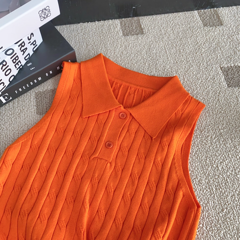 Niche Polo Collar Knitted Top