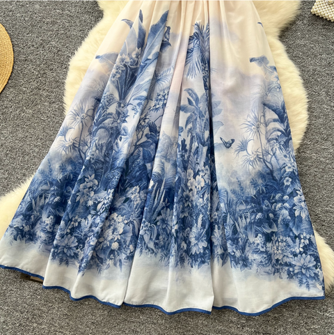 Ethnic Celadon Printed Lace-up Dress