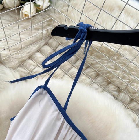 Ethnic Celadon Printed Lace-up Dress