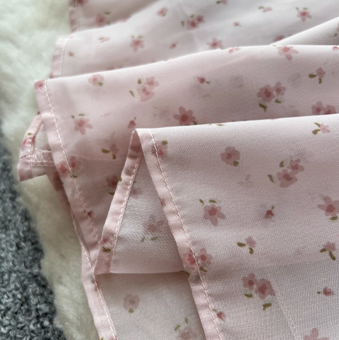 French Style Lace-up Pink Floral Dress