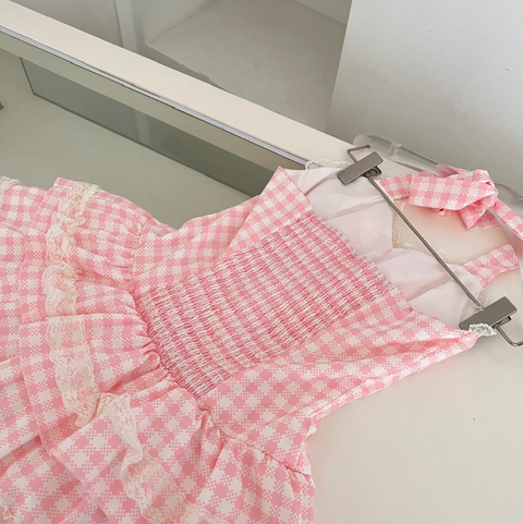 Sweetie Plaid Puffy Halter Dress