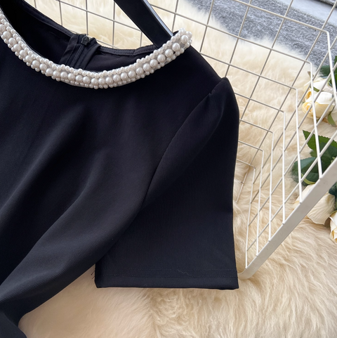 Beaded Asymmetric Top & Skirt 2Pcs