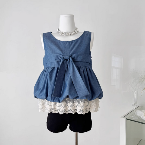 Niche Denim Bow-tie Sleeveless Top