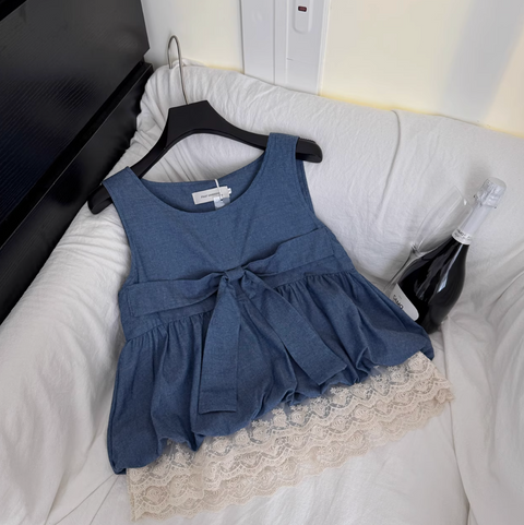 Niche Denim Bow-tie Sleeveless Top
