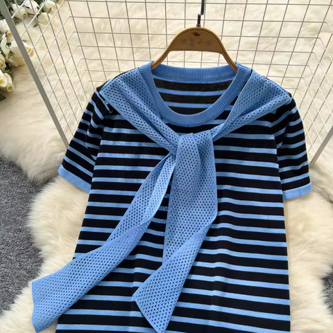 Striped Knitwear & Wide-leg Trousers 2Pcs