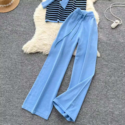 Striped Knitwear & Wide-leg Trousers 2Pcs