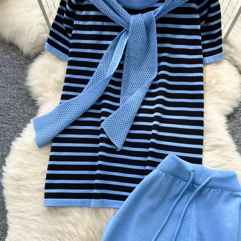Striped Knitwear & Wide-leg Trousers 2Pcs