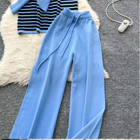 Striped Knitwear & Wide-leg Trousers 2Pcs