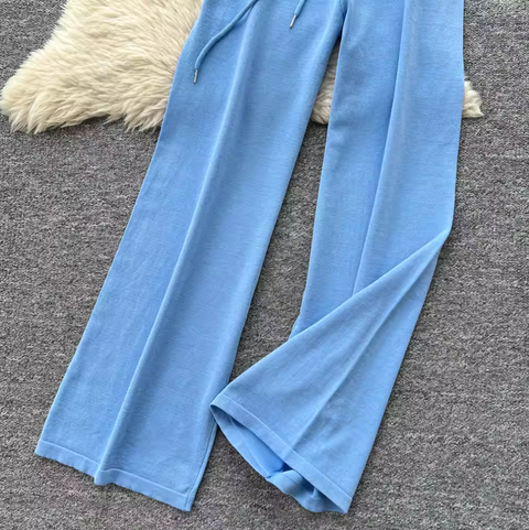 Striped Knitwear & Wide-leg Trousers 2Pcs