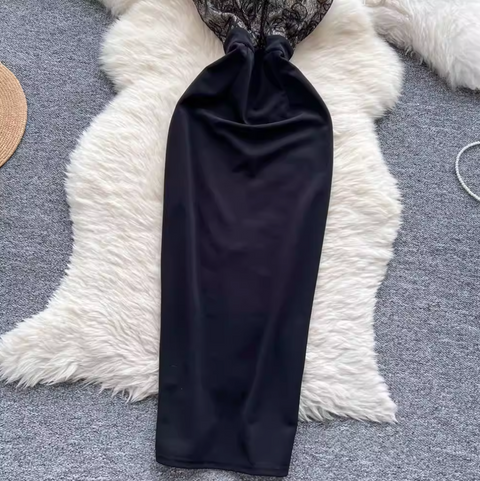 Elegant Embroidered Black Halter Dress