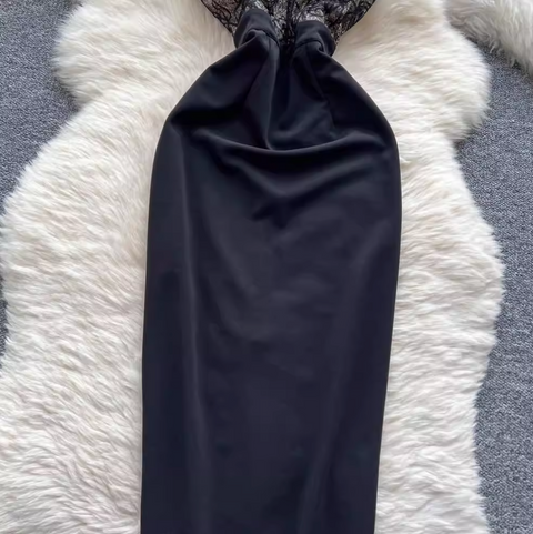 Elegant Embroidered Black Halter Dress