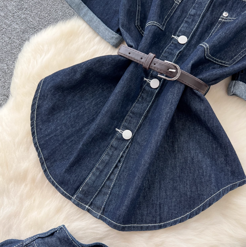 Denim Shirt & Split Skirt Chic 2Pcs