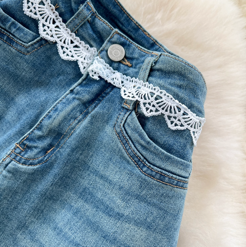 Korean Style Lace Trim Flared Jeans