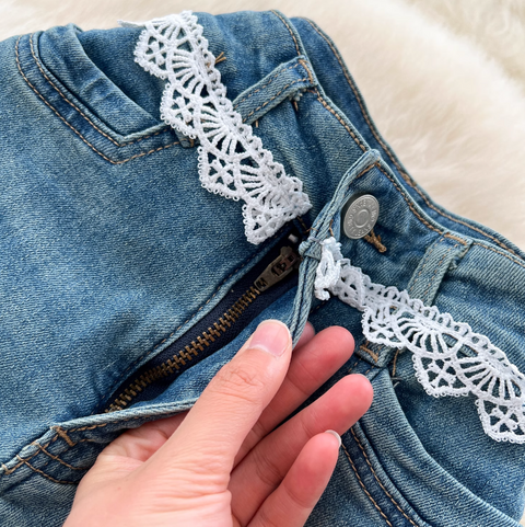 Korean Style Lace Trim Flared Jeans