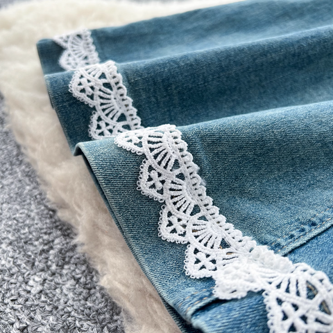Korean Style Lace Trim Flared Jeans