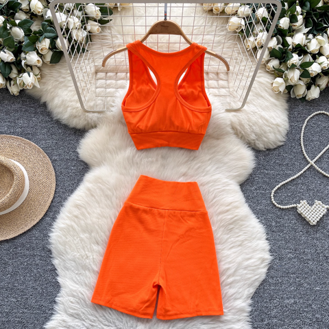 Deep V-neck Vest & Shorts Sportswear 2Pcs