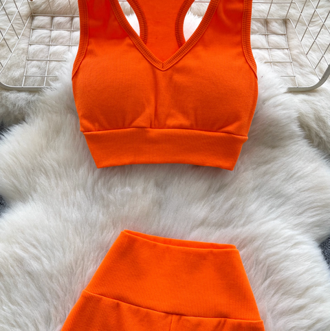 Deep V-neck Vest & Shorts Sportswear 2Pcs