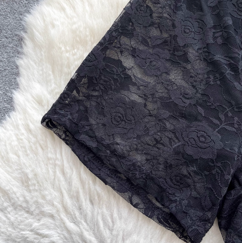 Hollowed See-through Black Lace Rompers