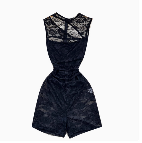 Hollowed See-through Black Lace Rompers