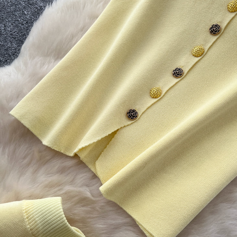 Sleeveless Cardigan & Patchwork Skirt 2Pcs